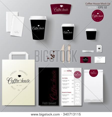 Coffee Shop Corporate Identity Template Design Set With Calligraphy Logo. Take Away Mock Up