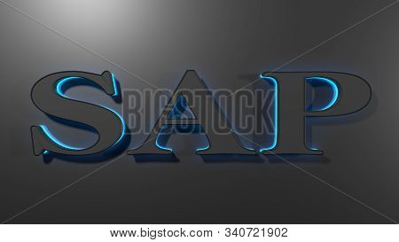 Sap Black Write With Blue Backlight, On Black Surface - 3d Rendering Illustration
