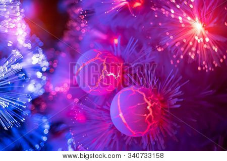 Christmas fiber optic decorated Tree with dectoration,holiday concept.