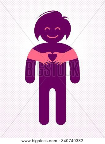 Love Arms Hugging Lover Shows Heart Shape Gesture Hands, Lover Woman Hugging Her Mate And Shares Lov
