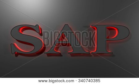 Sap Black Write With Red Backlight, On Black Surface - 3d Rendering Illustration