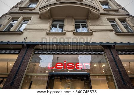 Prague, Czechia - November 6, 2019: Leiser Logo In Front Of Their Main Boutique For Prague, Czech Re