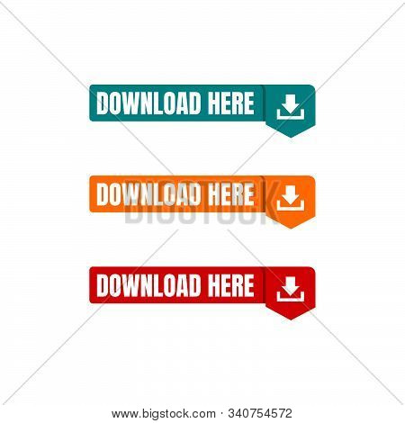 Download Here Button Stylist Text Rounded Rectangular Shape With Download Sign Vector Symbol