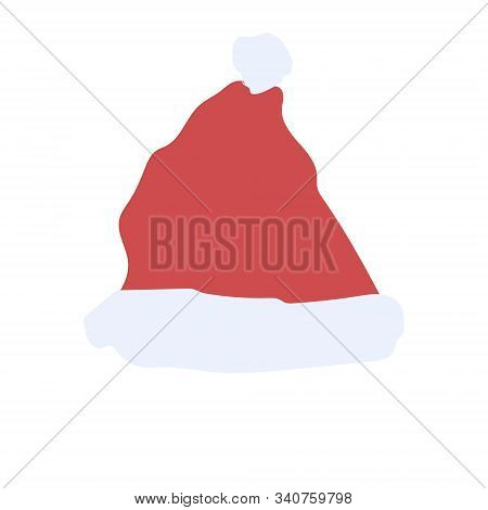 Cartoon Red Santa Hat Isolated On White Transparent Background. Concept Happy New Year. Flat Vector 