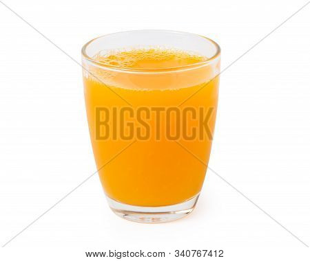 Glass Of Fresh Orange Juice Isolated On White Background, With Clipping Path.