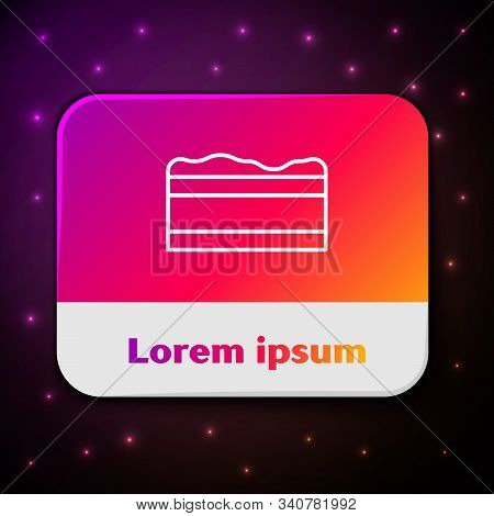 White Line Brownie Chocolate Cake Icon Isolated On Black Background. Rectangle Color Button. Vector 