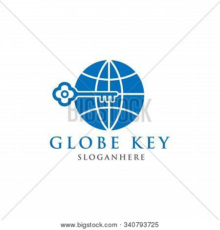 Globe Earth Key Security Logo Design Vector