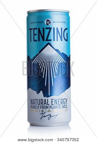 London, Uk - December 20, 2019: Aluminium Can Of Tenzing Natural Energy Drink On White.
