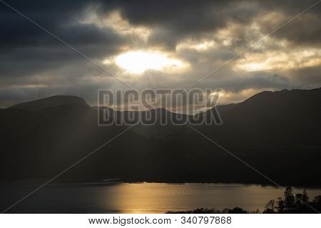 Beautiful Autumn Fall Landscape Image Of View From Castlehead In Lake District Over Derwentwater Tow