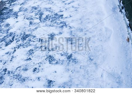 Stone Pavement Covered With Snow In Winter