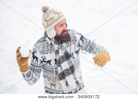 Happy Hipster Play Snowballs. Winter Season. Christmas Snow Activity. Winter Holiday. Morning Before