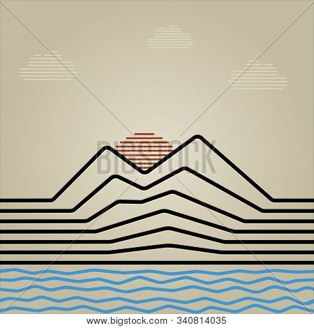 Abstract High Mountains Vector Icon. Travel And Rock Climbing Concept Logo. Landscape Graphic Design