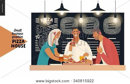 Pizza House - Small Business Graphics - Customers. Modern Flat Vector Concept Illustrations - Restau