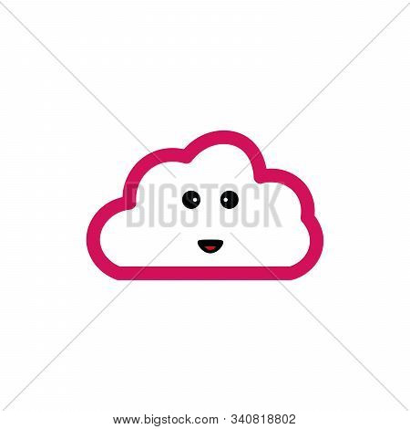 Cute Happy Cloud Icon Vector Illustrationwhite Isolated. Banner, Sticker, Background