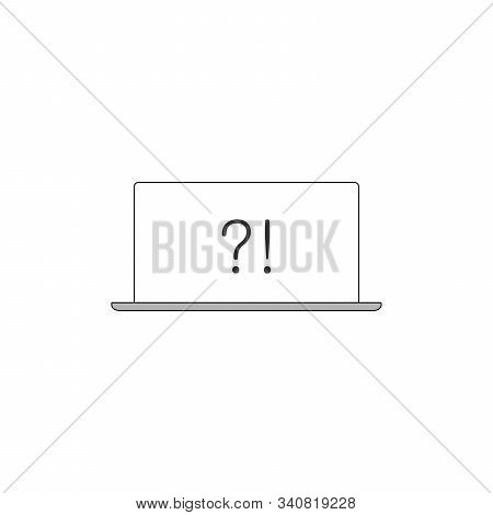 Question And Exclamation Mark On Computer Screen Vector Icon, Flat Cartoon Laptop Pc With Question A
