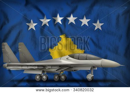 Fighter, Interceptor On The Kosovo Flag Background. 3d Illustration