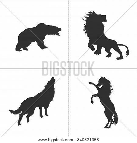 Vector Silhouettes Of Lion, Horse, Bear, Wolf. Stock Vector Illustration Isolated