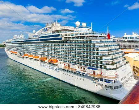 Fort Lauderdale - December 1, 2019: Regal Princess Cruise Ship Docked At Seaport Port Everglades At 
