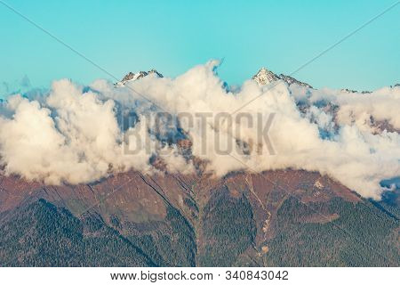 Caucasus Mountains At Sunset Time. Sochi. Russia.