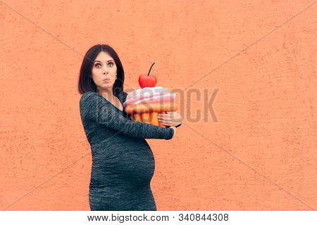 Pregnant Woman Craving Sweets Holding Huge Cupcake