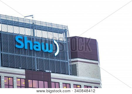 Calgary, Alberta. Canada Dec 20 2019. Shaw Communications Telecommunications Company Sign From The T