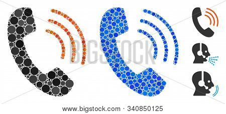 Phone Call Composition Of Round Dots In Variable Sizes And Color Tinges, Based On Phone Call Icon. V