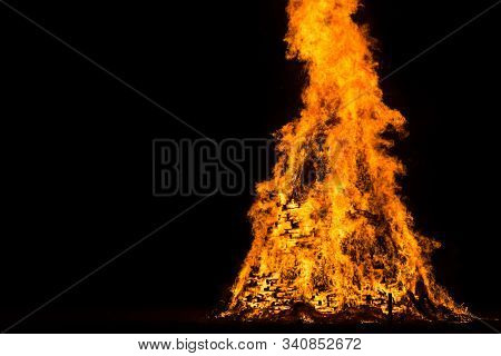 Flames And Fire Released By A Pyre For The Traditional Epiphany Festival In Italy