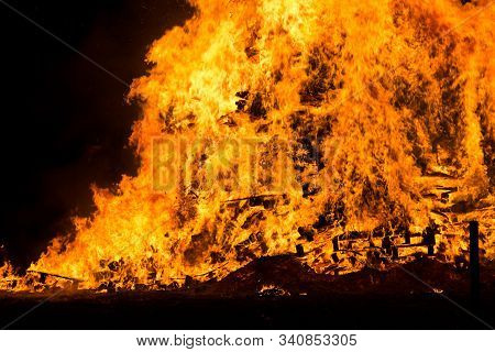 Flames And Fire Released By A Pyre For The Traditional Epiphany Festival In Italy