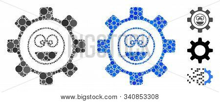 Service Gear Laugth Smile Mosaic Of Small Circles In Different Sizes And Color Hues, Based On Servic