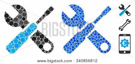 Tuning Tools Mosaic Of Round Dots In Variable Sizes And Shades, Based On Tuning Tools Icon. Vector R