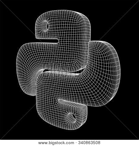Python Code Language Sign. Programming Coding And Developing Concept. Wireframe Low Poly Mesh Vector