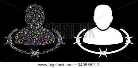 Glossy Mesh Captured Man Icon With Sparkle Effect. Abstract Illuminated Model Of Captured Man. Shiny