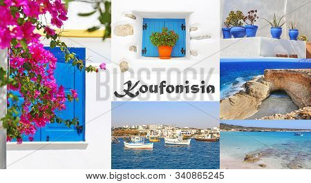 Photo Collage Of Koufonisia Islands Cyclades Greece - Traditional Bougainvilleas, Houses And Aegean 