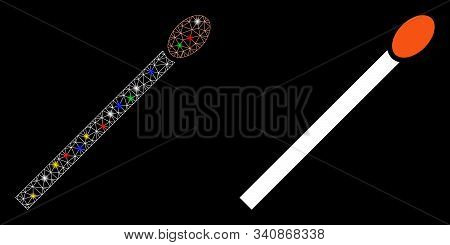 Flare Mesh Match Icon With Glitter Effect. Abstract Illuminated Model Of Match. Shiny Wire Frame Tri