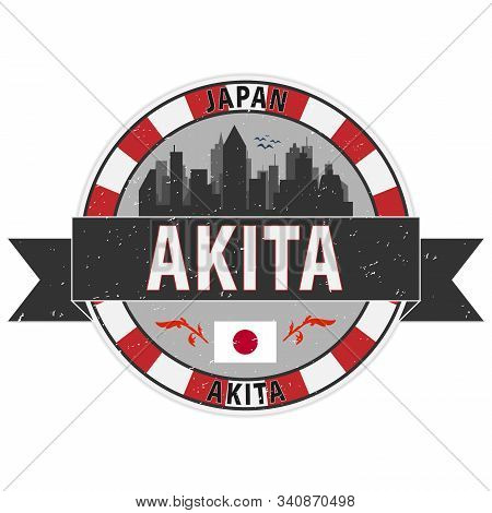 Japanese Akita City Grungy Rubber Stamp Vector Illustration