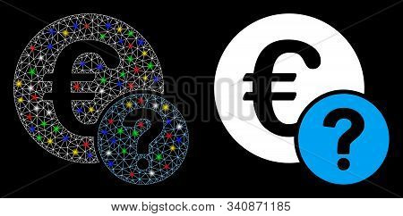 Glowing Mesh Euro Status Icon With Glare Effect. Abstract Illuminated Model Of Euro Status. Shiny Wi