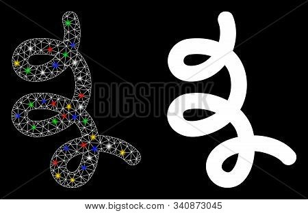 Glowing Mesh Bacillus Icon With Glitter Effect. Abstract Illuminated Model Of Bacillus. Shiny Wire C