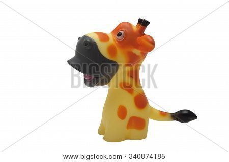Toy Rubber Squeaking Giraffe Isolated On White Background