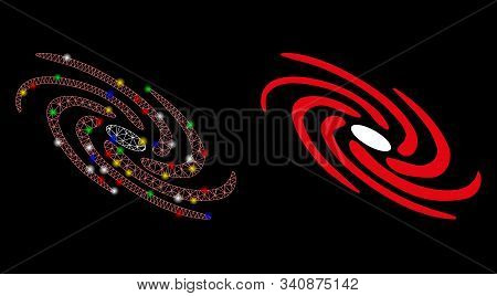 Flare Mesh Galactic Icon With Sparkle Effect. Abstract Illuminated Model Of Galactic. Shiny Wire Fra