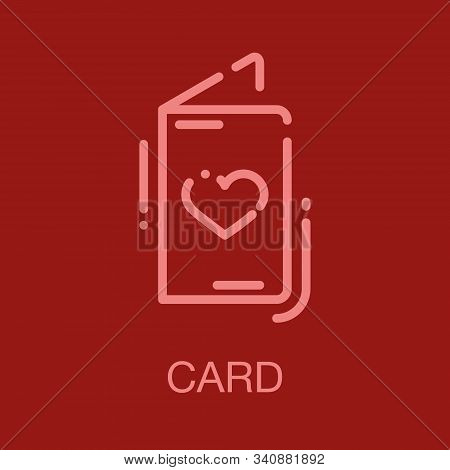 Valentines Line Icon Card On Red Background