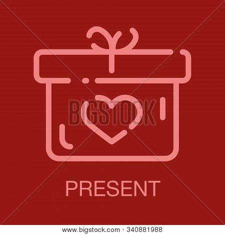 Valentines Line Icon Card On Red Background