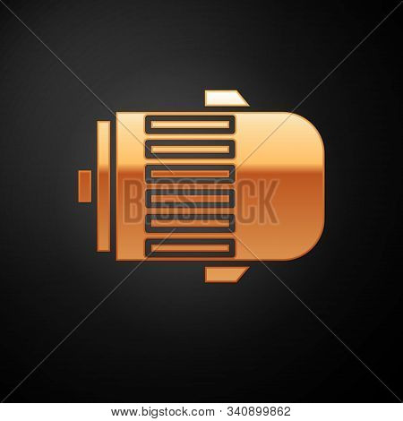 Gold Electric Engine Icon Isolated On Black Background. Car Alternator. Vector Illustration