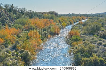 Agua Fria River In The Southwest Desert Of Peoria, Maricopa County, Arizona Usa