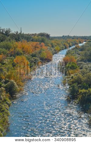 Agua Fria River In The Southwest Desert Of Peoria, Maricopa County, Arizona Usa