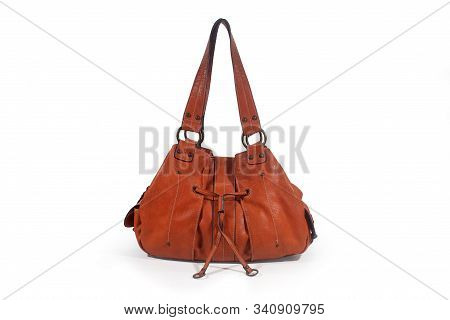 Dark Brown Leather Bagon A White Background.(with Clipping Path).