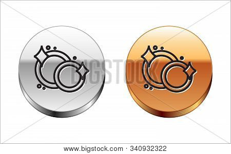 Black Line Washing Dishes Icon Isolated On White Background. Cleaning Dishes Icon. Dishwasher Sign. 