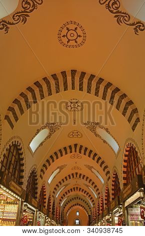 Istanbul, Turkey - September 19th 2019. The Ceiling Of The Historic Egyptian Spice Bazaar In Eminonu