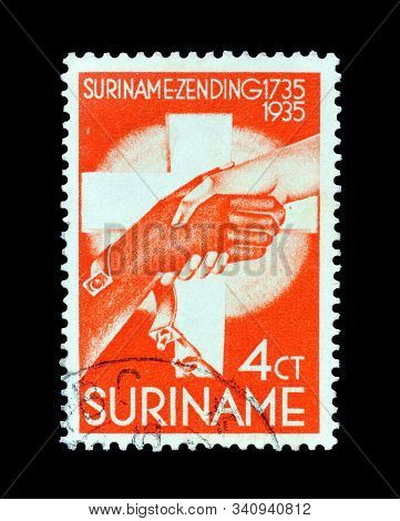 Cancelled Postage Tamp Printed By Suriname, That Promotes The 200th Anniversary Of Moravian Mission 