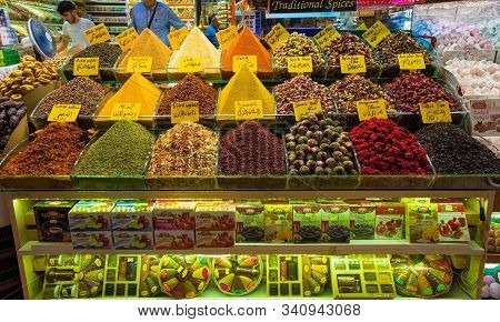 Istanbul, Turkey - September 6th 2019. A Display Of Teas And Spices Outside A Shop In The Historic E