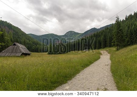 Old Wooden Hut In The Tatra Mountains, Poland. Jaworzynka Valley.